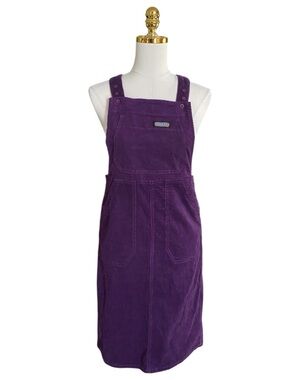 Run & Fly Women Purple Stretch Corduroy Pinafore Overall Midi Dress Size US 4